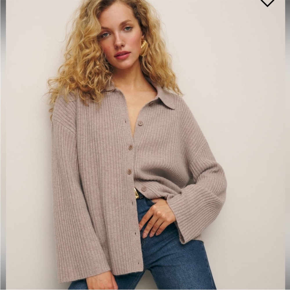 Reformation NEW Fantino Cashmere Collared Cardigan (Oatmeal) - Picture 5 of 14